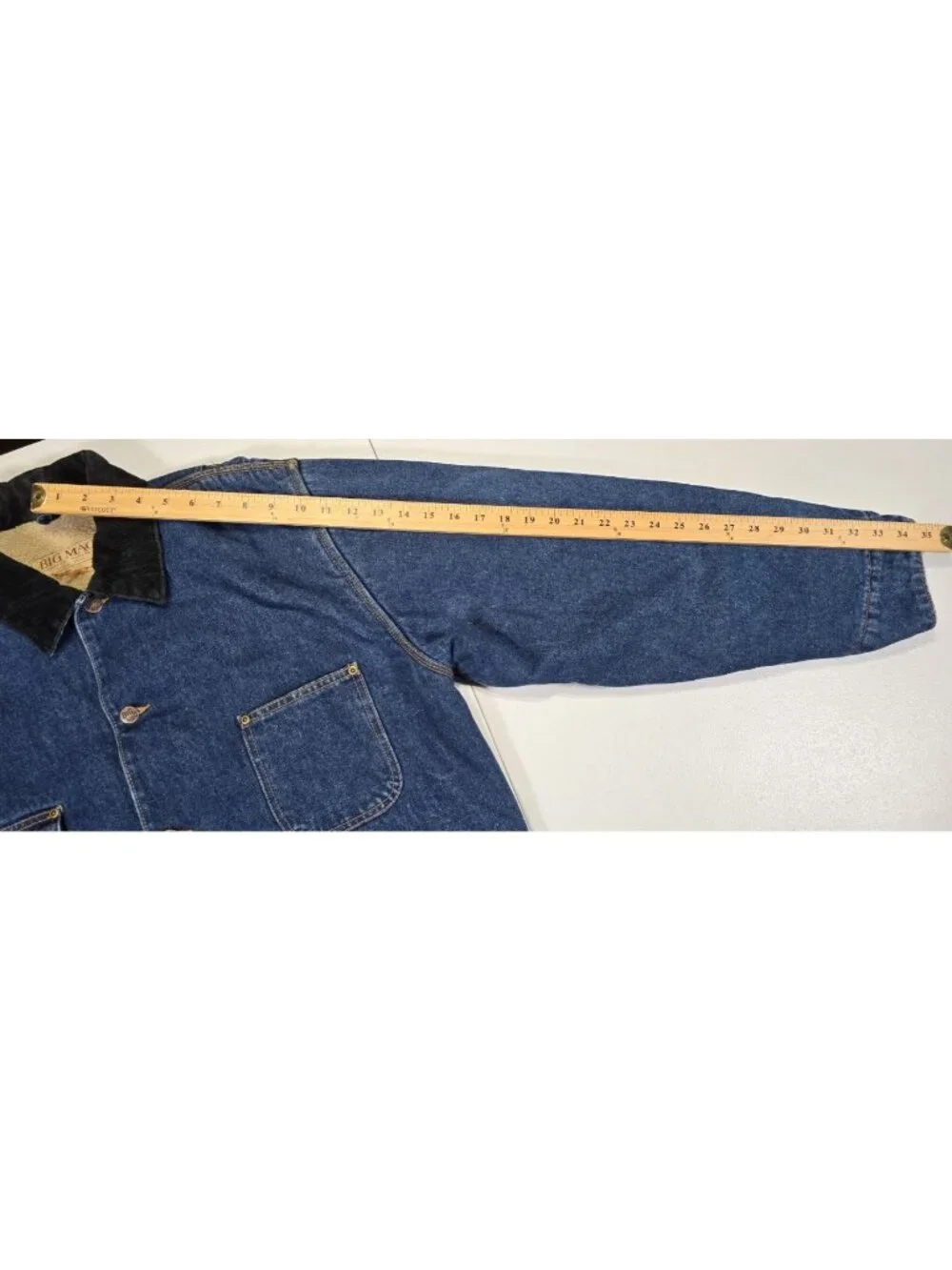 Big Mac Vtg Blue Denim Corduroy Collar Sherpa Lined Chore Work Coat Jacket Men L - Picture 6 of 16